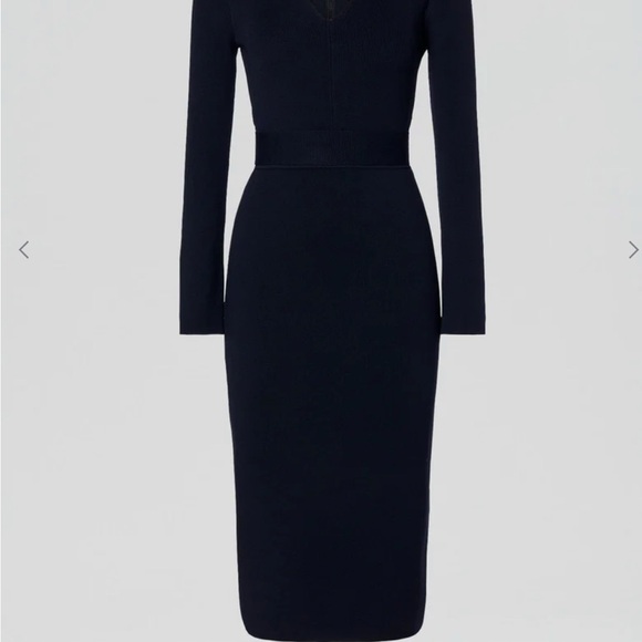 [$700] Scanlan Theodore Crepe Knit V Neck Navy Long Sleeve Dress. size Large - Picture 5 of 13
